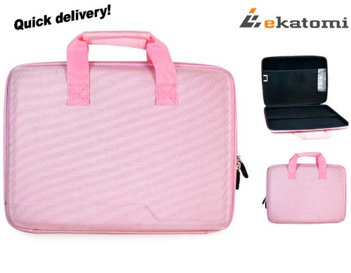 13 inch Laptop Bag Semi-hard Nylon Take Case for Sony VAIO VPC-Z214GX - Pink. Bonus Ekatomi screen cleaner