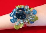 Napkin Rings with Blue Glass and Blue/ Green Beads, 4 Pcs Set, Great for Any Holiday and Inexpensive Gift