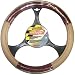 STEERING WHEEL COVER - BEIGE AND WOOD WITH CHROME TRIM