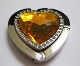 Amber Crystal Heart With Diamonds Foldup Hand Bag Purse Hook Hanger