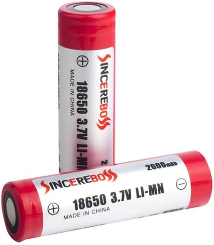 Sincereboss 18650 2600mAh Flat Top Rechargeable Li- ion Batteries Pack of 2