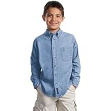 Port & Company Youth Long Sleeve Value Denim Shirt Small - Faded Blue