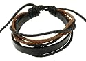 Neptune Giftware Mens Black Leather Strap Surf Wristband Bracelet With Black & Brown Coloured Cord - 0028