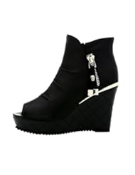 Shoes: WUXING womens New High Heel Fish Mouth Pure Color Sandals(7.5 B(M)US, black)