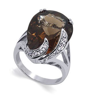 Smokey Quartz Gemstone Band .925 Sterling Silver Ring