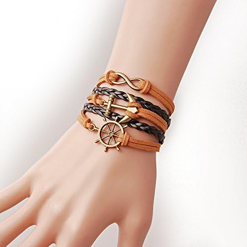 Wandafull Eternal Anchor Rudder Leather Cuff Bracelet Diy Handmade