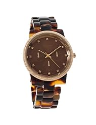 Geneva Platinum Womens Faux Tortoise CZ Accented Quartz Watch
