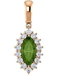 14K Rose Gold 10.00x5.00mm Marquise Cut Green Tourmaline and Diamond Pendant -- LIFETIME WARRANTY