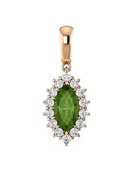 18K Rose Gold 10.00x5.00mm Marquise Cut Green Tourmaline and Diamond Pendant -- LIFETIME WARRANTY