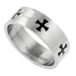 Stainless Steel Black Cross Mens Ring
