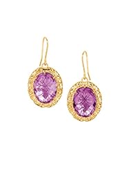 14 Karat Yellow Gold Textured Mesh Like Oval Drop Earring With Amethyst Stone ""