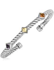 18K Yellow Gold and Sterling Silver Citrine and Amethyst Bangle