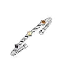 18K Yellow Gold and Sterling Silver Citrine and Amethyst Bangle