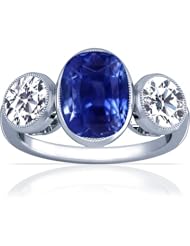 Platinum Cushion Cut Blue Sapphire Three Stone Ring