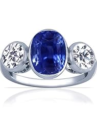 18K White Gold Cushion Cut Blue Sapphire Three Stone Ring