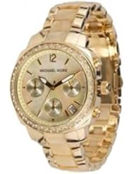 Michael Kors MK5307 Womens Glitz Gold Tone Stainless Steel & Horn Acetate Bracelet Gold Dial Chronograph Watch