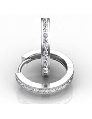 Palladium Sleek and Stylish Channel Set Diamond Hoop Earrings containing Twenty-Two Round Brilliant Cut Diamonds Total. 3/8 CTW