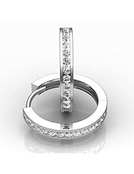 14KT White Gold Sleek and Stylish Channel Set Diamond Hoop Earrings containing Twenty-Two Round Brilliant Cut Diamonds Total. 3/8 CTW