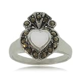 Heart Ring Silver Marcasite White Mother of Pearl New