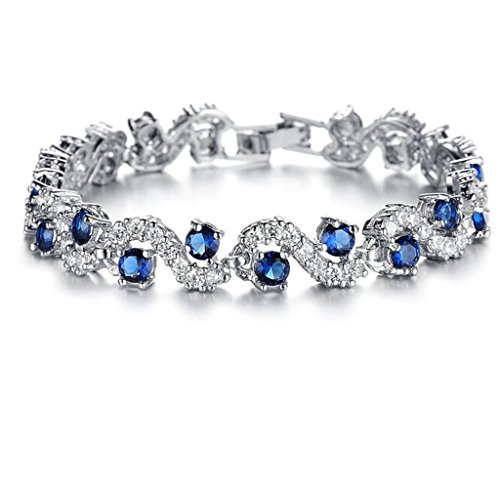 Platinum Plated Swarovski Elements Bracelet for Women Sparkle Crystal Wrist Band Bangle,blue Silver