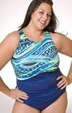 Retro Wave One Piece High-Necked Keyhole Back Swimsuit by Beach Native - Plus Size Swimsuit Plus Size Swimsuit