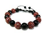 IMAGE OF Red Shamballa 12mm Glass Beaded Bracelet with Alternating 7 Iced Out Disco Balls