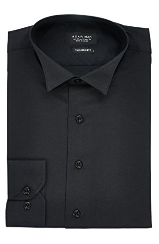 New Mens Dress Shirt Black Tuxedo Wing Tip Tailored Slim Fit Wrinkle Free By Azar Man