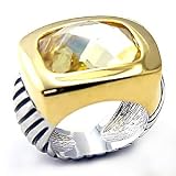 Art Deco Two Tone White Cushion Cut CZ Ring