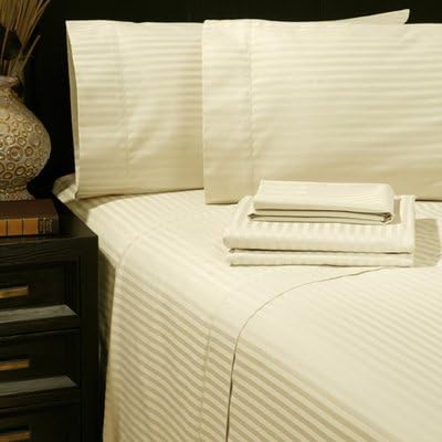 Home Bedding 4PC Sheet Set 600 Thread Count Cal-King 100% Organic Cotton Ivory Stripe by NKT Bedding