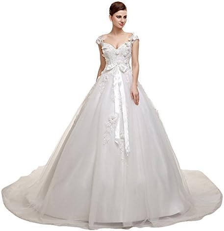 Engerla Women's Off-shoulder A-line Chapel Train Tulle Long Bridal Wedding Dresses