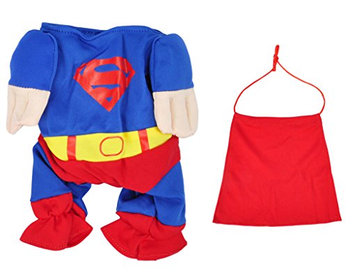 TAUT Pet Dog Cat Superhero Costume Superman Clothing, Blue/Red, XS