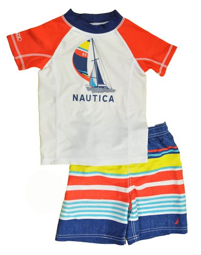 Nautica Toddler Boys Multi Color 2pc Rash Guard Swim Short Set (3T)