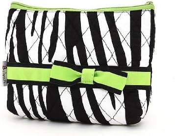 Black & Lime Green Zebra Animal Print Small Cosmetic Case Bag