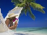 Woman Lying in a Hammock, Maldives Island Photographic Poster Print by Angelo Cavalli, 56x42