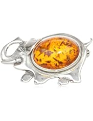 Sterling Silver Honey Amber Elephant Pin