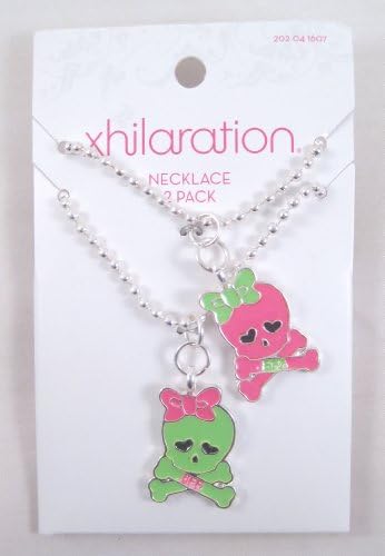 New Set of Best Friend BFF Neon Pink & Green Skull Necklaces