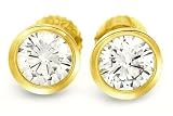 1.50 Ct E/VS Round Diamond 14K Gold Bezel Stud Earrings (Clarity Enhanced)
