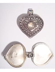 Solid 925 St Sterling Silver Gem Heart Prayer Box God Wish Locket Wish Pill Box St Pendant 1 1/4 x 1 x 1/2 Inches Made In Bali By Master Silver Smiths On A Beautiful 925 St Sterling Silver Heavily Plated Chain Opalescent Moon Stone