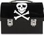 Black jolly roger PIRATE DOME LUNCH BOX skull and crossbones domed lid metal lunchbox collectible collectable