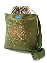 V2SL HANABI Leaf of Vela TESAGE tote bags, Style 2, Matching Olive Green Shoulder Strap, Cotton Canvas, Shoulder bags with Drawstring Closure Top,