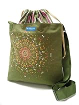 V2SL HANABI Leaf of Vela TESAGE tote bags, Style 2, Matching Olive Green Shoulder Strap, Cotton Canvas, Shoulder bags with Drawstring Closure Top,