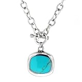 Sterling Silver Turquoise Inlay Square Pendant On Large Cable Link Chain, 16