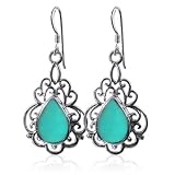 Teardrop Reconstituted Turquoise Sterling Silver French Ear Wire Hook 1.5 X 0.75 Dangle Earrings