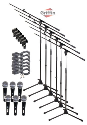 Microphone Boom Stand with Cardioid Dynamic Mic XLR Cables Telescoping Tripod 6 Pack Griffin On Sale