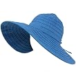 UPF Sun Beach Hat Ribbon Floppy Packable Adjustable Blue