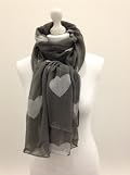 Extra large grey scarf or sarong with white hearts