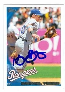 Michael Young Autographed/Hand Signed Baseball Card (Texas Rangers) 2010 Topps #643 (JZ)