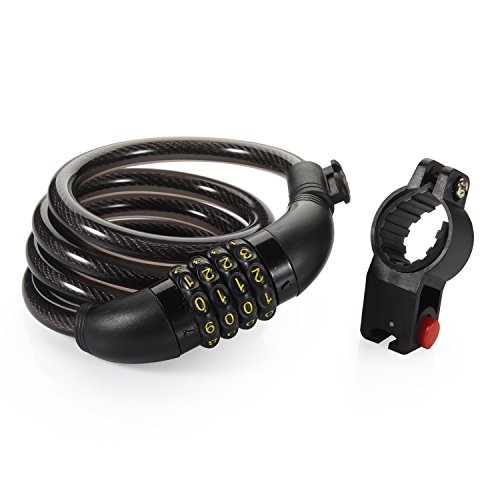 Alaska BearÂ® Security Lock Self Coiling Resettable Combination Cable Lock, Bike Cable Lock, 4-Foot x 1/2 Inch, Theft-Protection Lock, Flexible Lock With Mounting Bracket