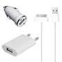 Innova� 3-en-1 Kit Chargeur Pour Apple iPhone 4/G, iPhone 3G/S, iPod Touch 4, iPod Nano 5, iPod Nano 6 // Contient: Mini Chargeur Secteur + Mini Chargeur Auto + C�ble USB (Blanc)