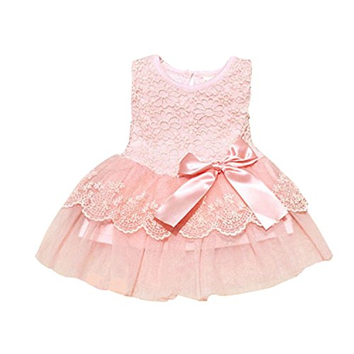 Fairy Season Cute Baby Girls Princess Party Tutu Lace Bowknot Flower Gown Dress Pink